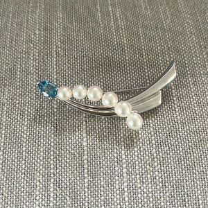 Vintage Silver Pearl and Topaz Brooch